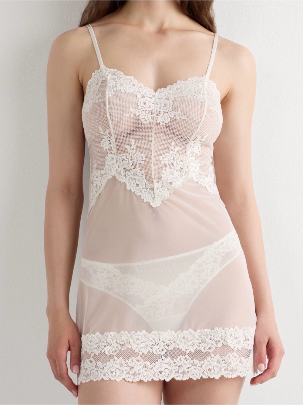 intimissimi Sheer Lace Chemise Slip in Talc White + Free Matching Thong
